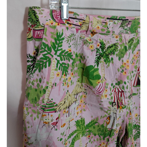 Vtg Larry Levine Pink Beach Tropical Stretch Ankle Pants Size 22W Cotton G1 - Picture 3 of 5